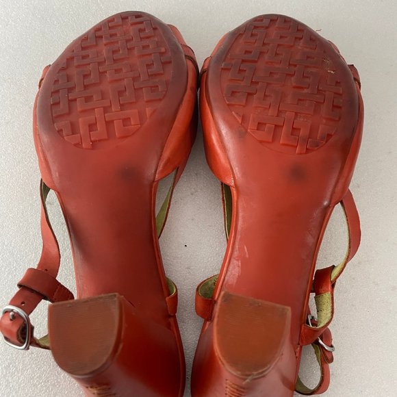 Camper Women's Red Leather Strappy Block Heels - Picture 10 of 12